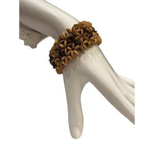 Floral patterened coconut wooden bracelet cuff bracelet